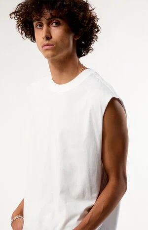 White Cut Off Muscle T-Shirt image number 2
