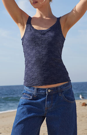 Navy Nicolette Lace Tank Top image number 2