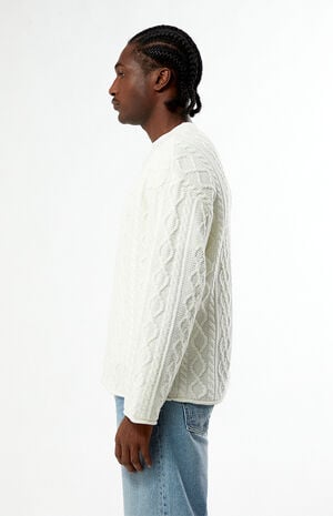 Cream Nuwave Cable Knit Crew Neck Sweater image number 4