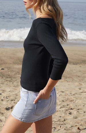 Black Boat Neck Long Sleeve Top image number 2