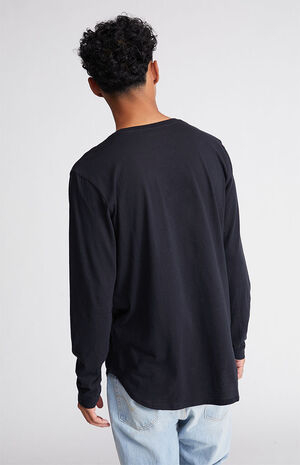 Black Basic Solid Scallop Long Sleeve T-Shirt image number 3