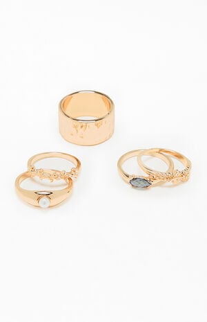 5 Pack Gem & Chunky Textured Rings image number 1
