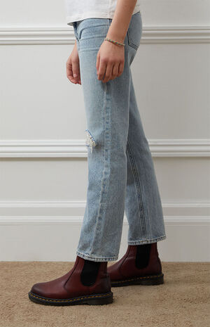Light Indigo Ripped Straight Leg Jeans image number 4