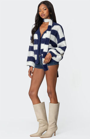 Striped Two Piece Knit Scarf Cardigan image number 4