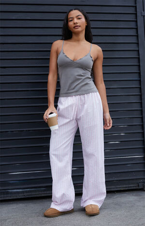 Gray Tiffany Bow Lettuce Edge Tank Top image number 4