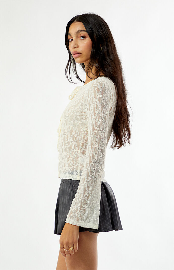 Beverly and Beck Lace Tie Front Long Sleeve Top