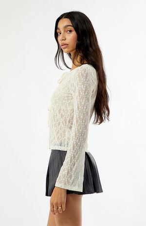 Lace Tie Front Long Sleeve Top image number 3