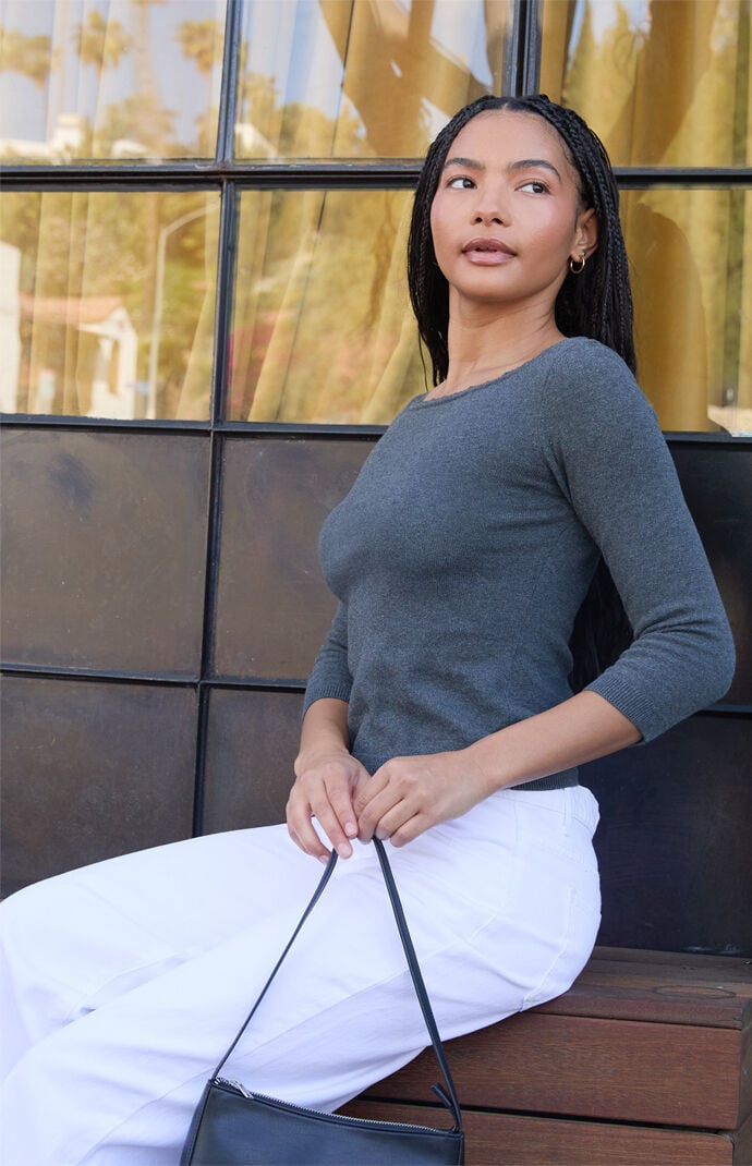 John Galt Gray 3/4 Sleeve Top