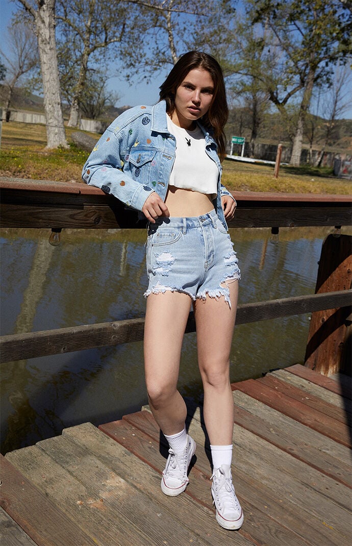 Pacsun flower jean shorts store