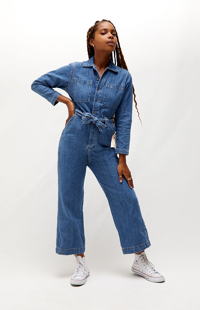 Cropped denim jumpsuit outlet