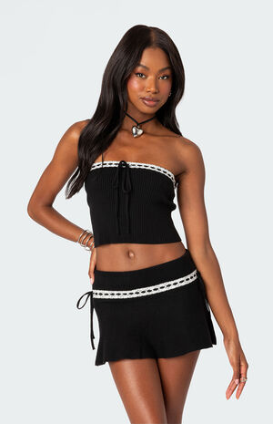 Khloe Lacey Bow Ribbon Knit Tube Top image number 4