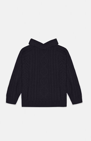 Jet Black Cable Knit Hoodie image number 6
