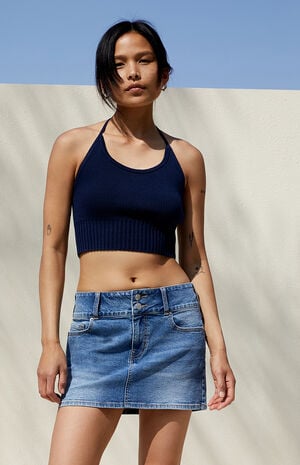 Dark Blue Low Rise Denim Mini Skirt image number 2