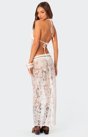 Bess Open Back Sheer Lace Halter Top image number 3