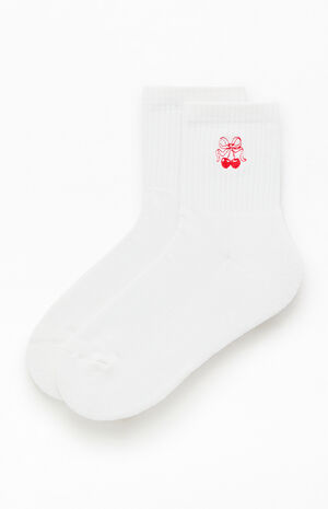Cherry Bow Embroidered Quarter Crew Socks image number 3