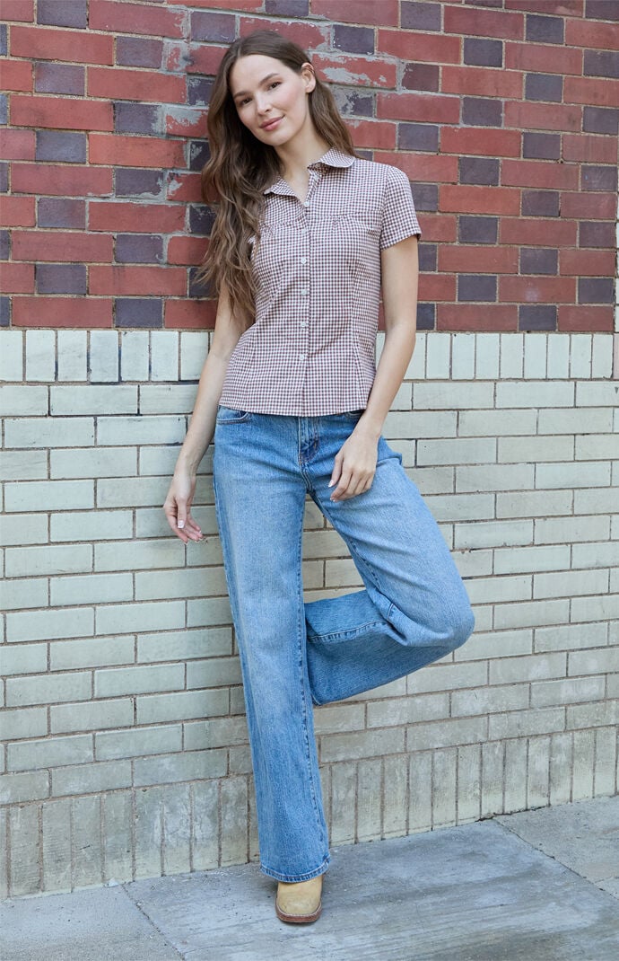 John Galt Brown Gingham Teagan Collared Top