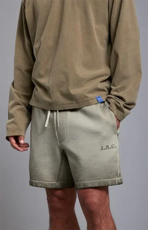 Olive&nbsp;Vintage Wash Heavyweight Fleece Sweat Shorts image number 3