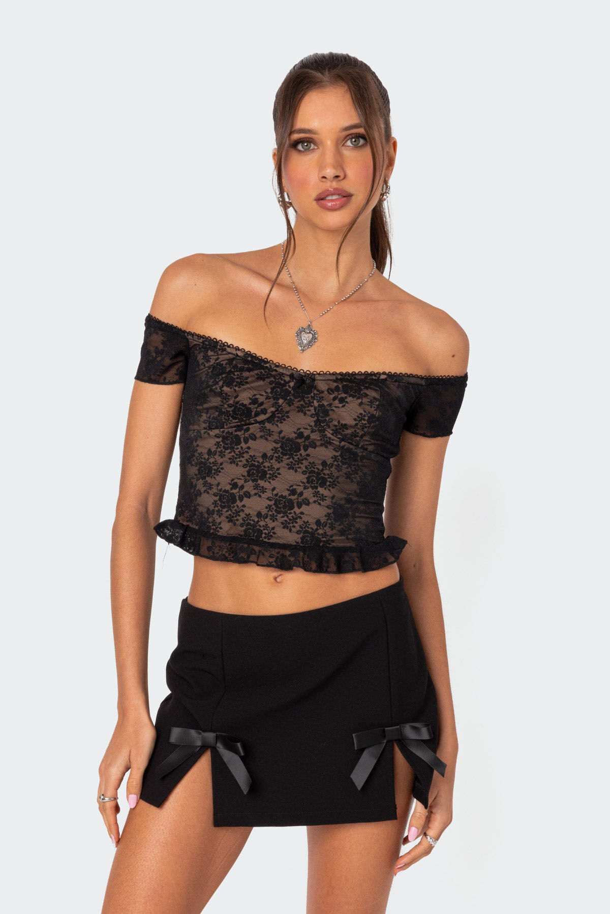 Edikted Addie Off Shoulder Lace Top | Pacsun