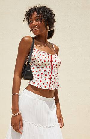 Sage Tie Front Floral Cami image number 1