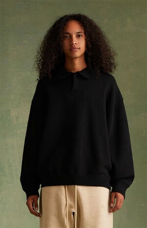 Jet Black Knit Polo Sweater image number 1