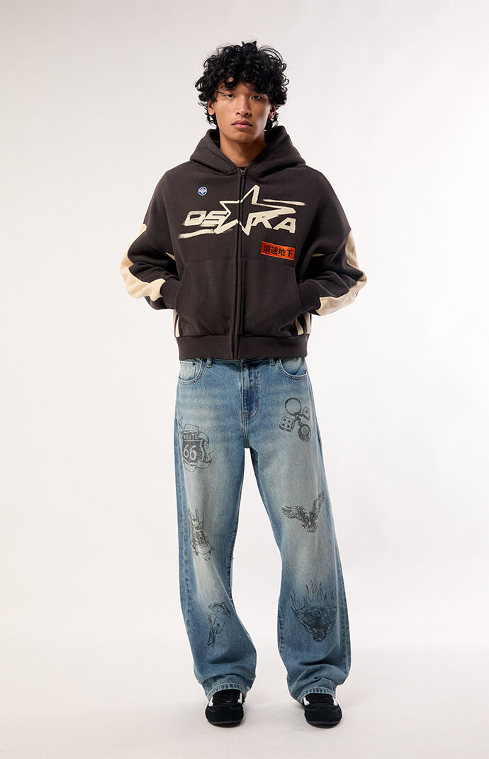 Pacsun Dylan Baggy Jeans Graphic Medium Blue