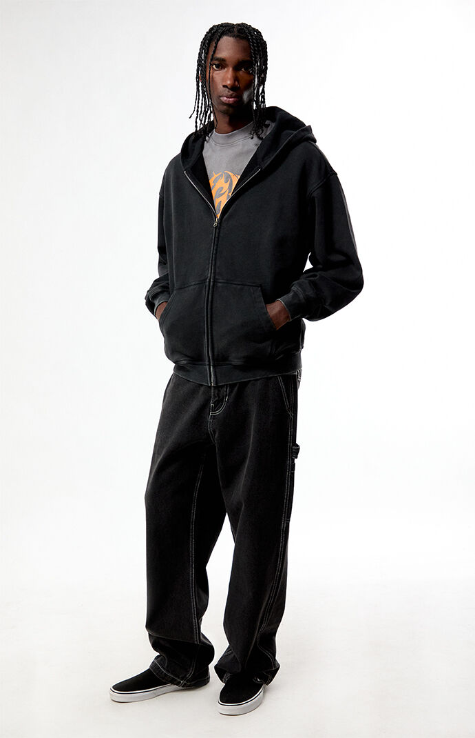 Pacsun Washed Black Full Zip Hoodie