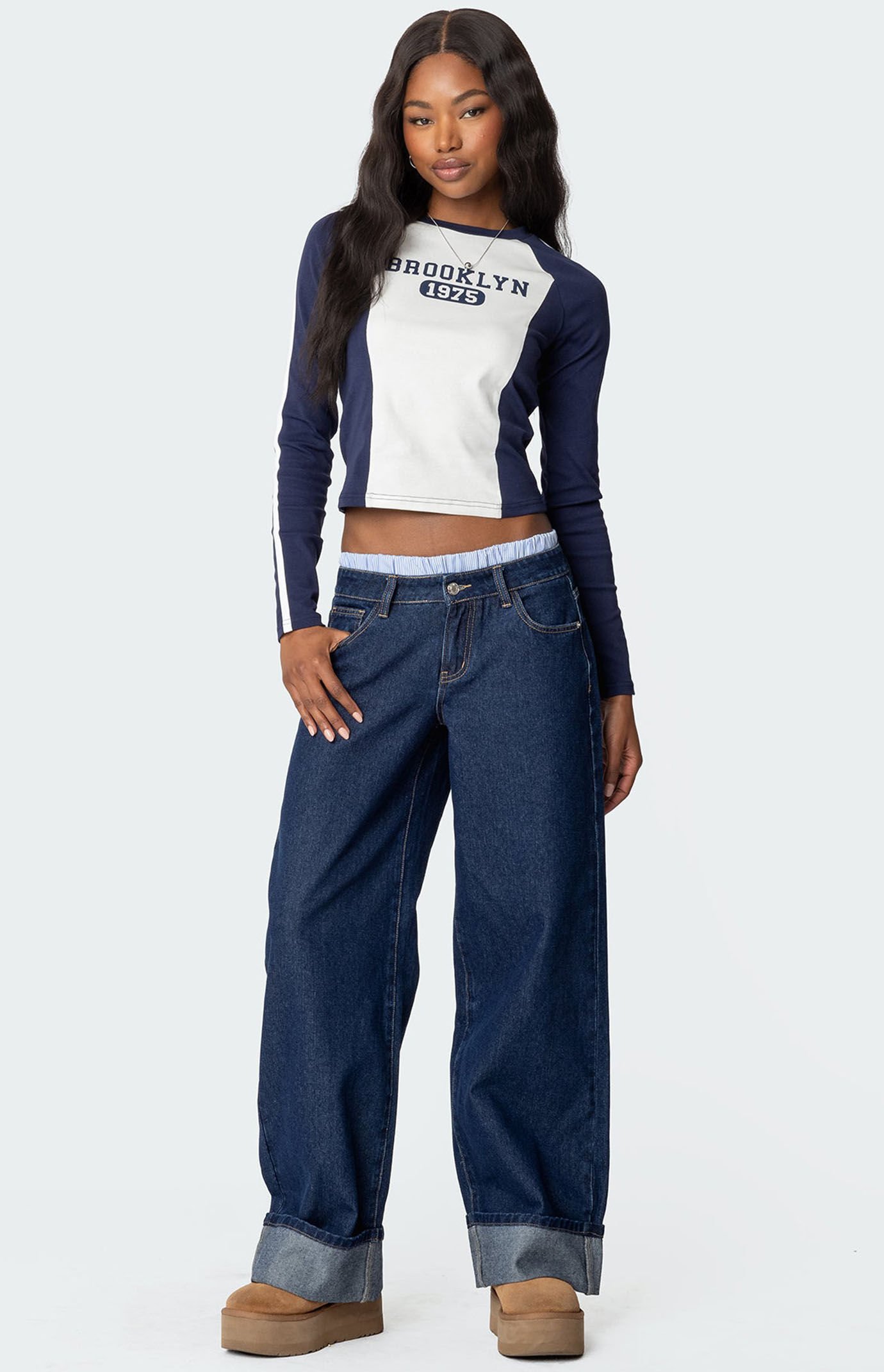 Edikted Striped Boxer Detail Low Rise Jeans | PacSun