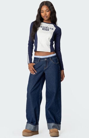 Striped Boxer Detail Low Rise Jeans image number 1