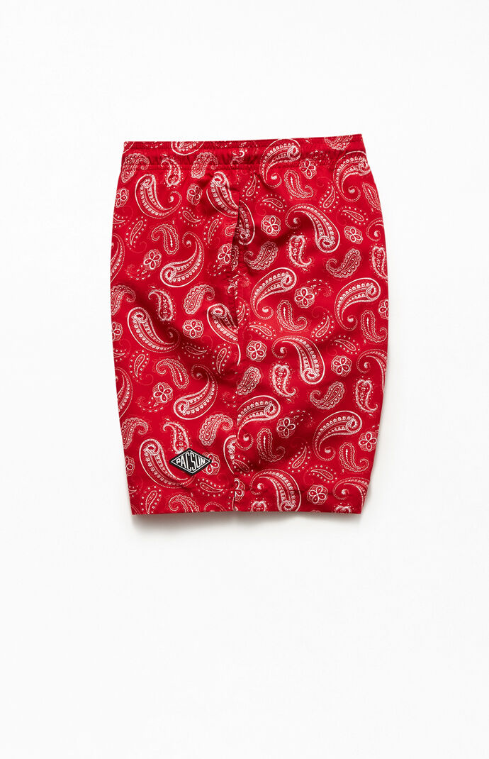 Red Paisley 17" Swim Trunks