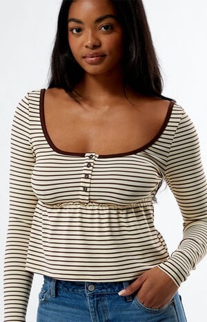 Striped Long Sleeve Babydoll Top image number 1