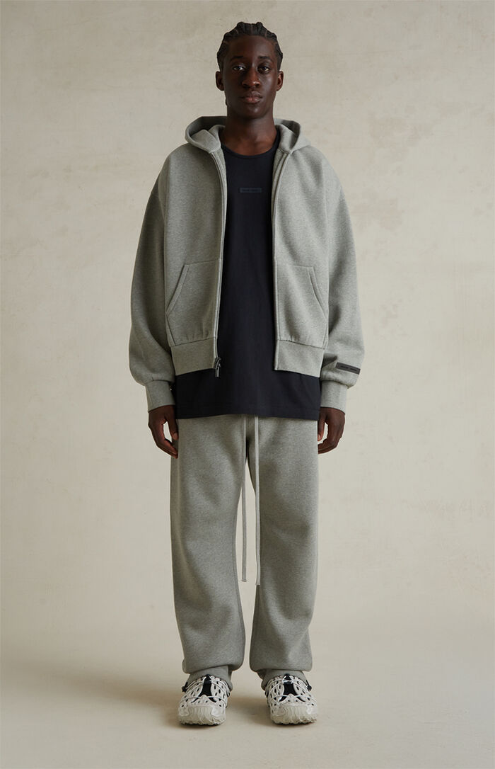 Fear of God ESSENTIALS Concrete Heather Classic Fleece Zip Up Hoodie ...
