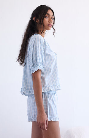 Printed Ruffle Short Sleeve Pajama Top image number 3