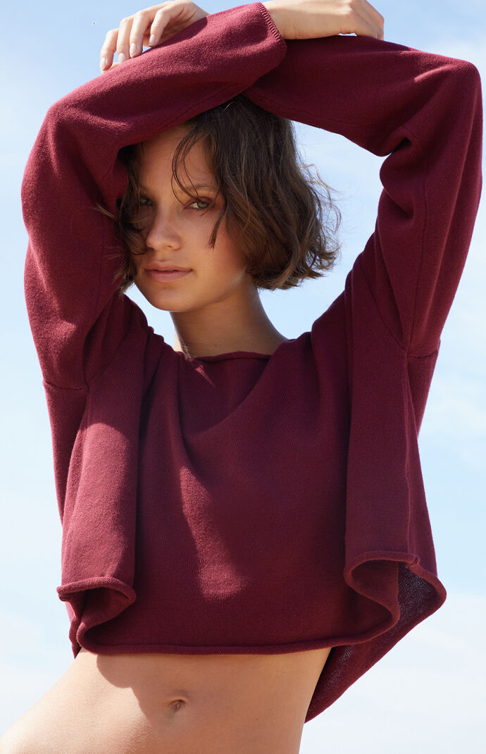 John Galt Burgundy Cameron Cropped Sweater