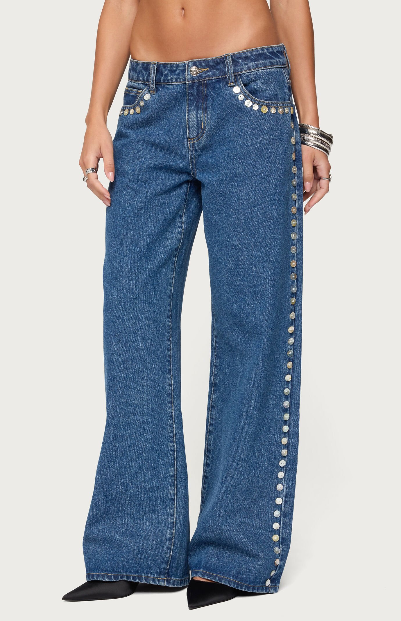 Edikted Iridescent Button Low Rise Jeans