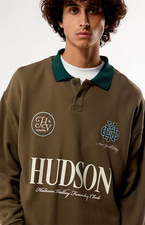 Brown Hudson Long Sleeve Rugby Polo Shirt image number 2