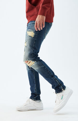 PacSun Dark Ripped Zipper Skinny Jeans
