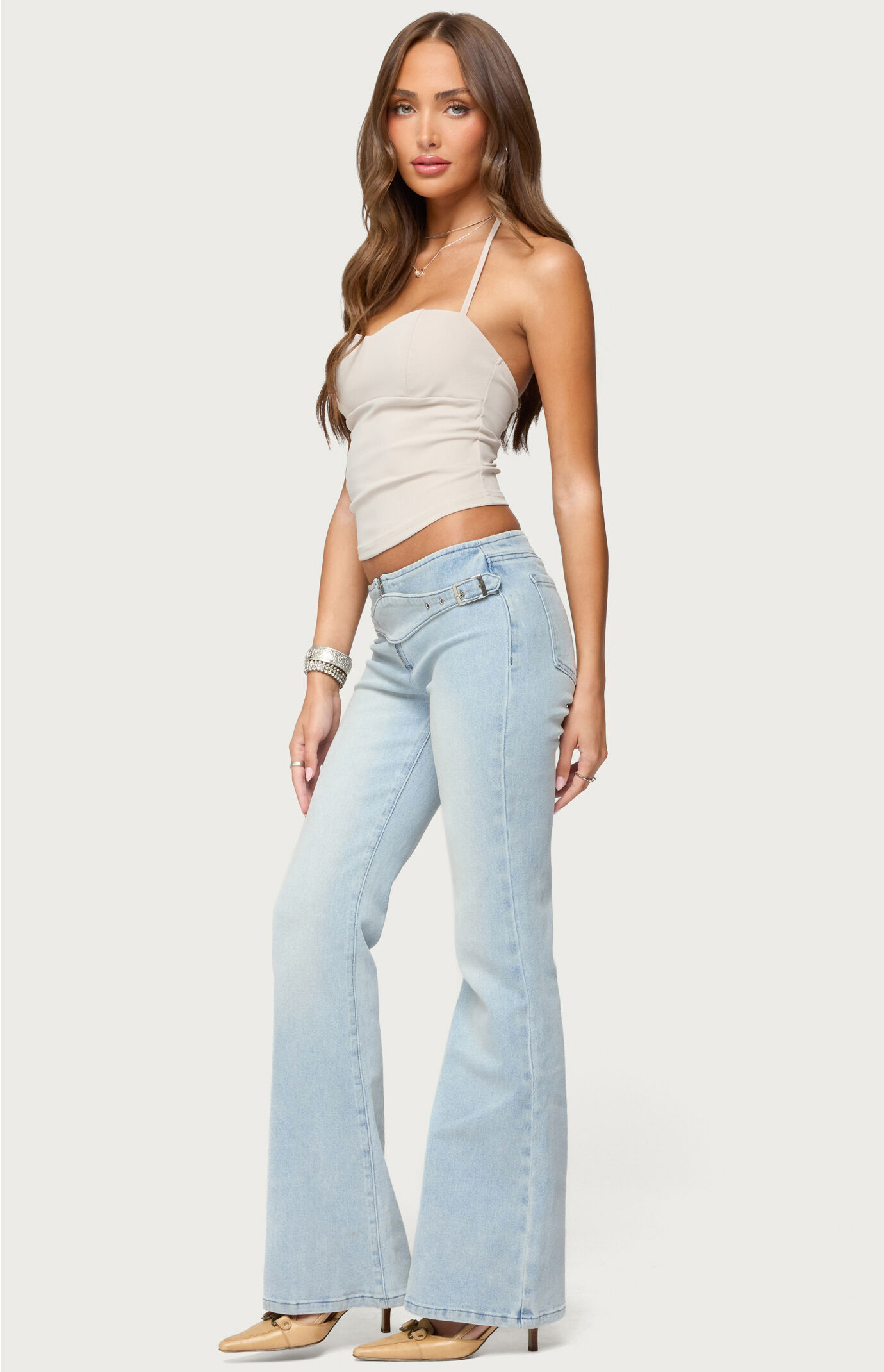 Edikted Kenza Belted Low Rise Flared Jeans