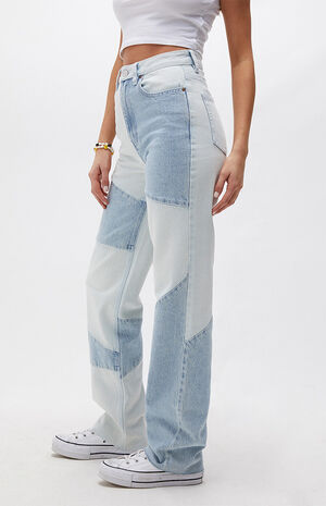 Eco Two-Tone Patchwork Boyfriend Jeans image number 2