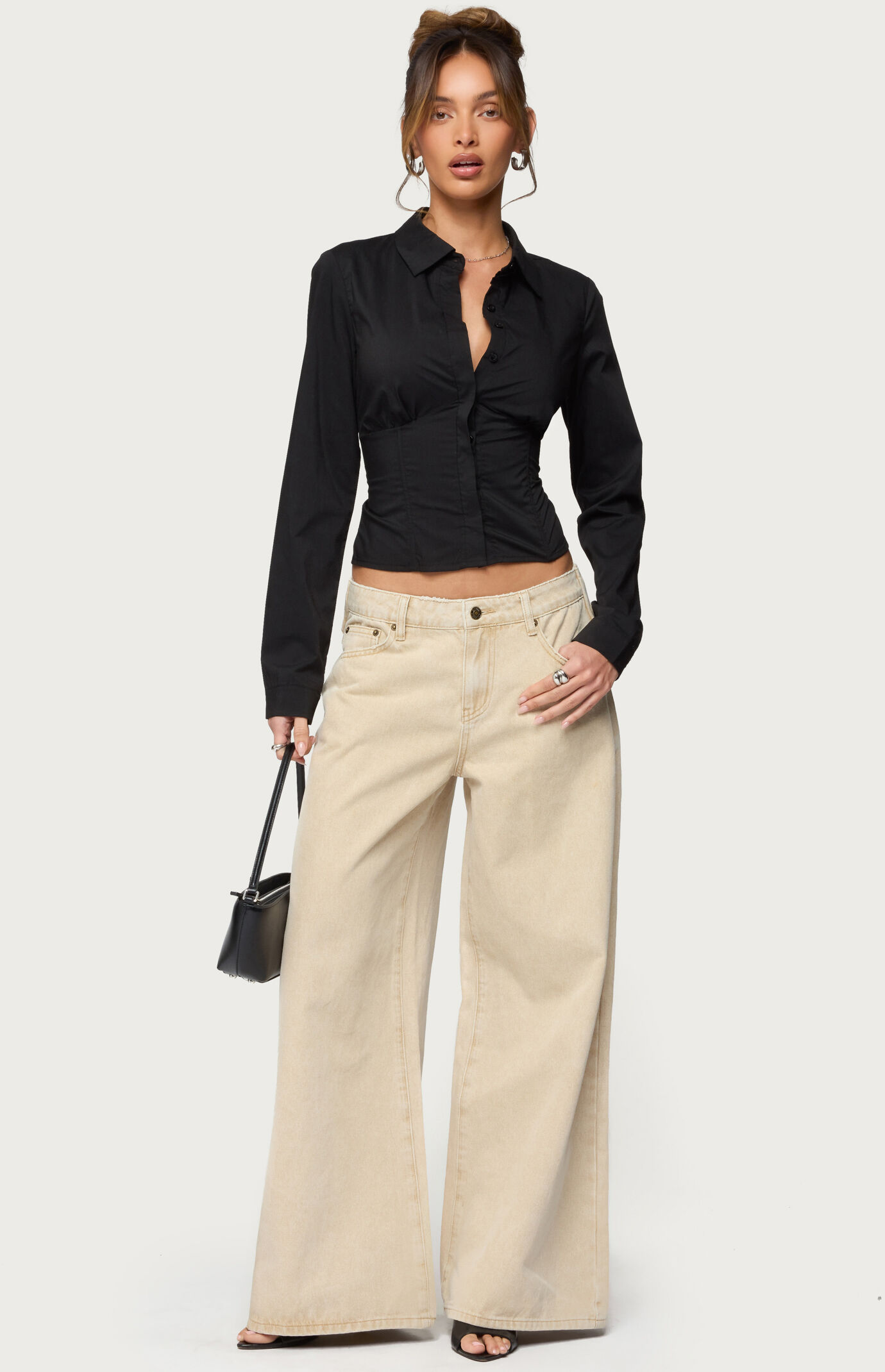 Edikted Buttoned Belt Low Rise Baggy Jeans