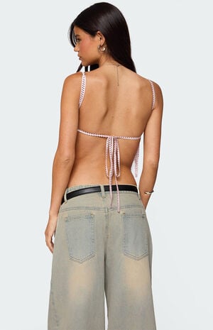 Backless Satin Effect Polka Dot Top image number 4