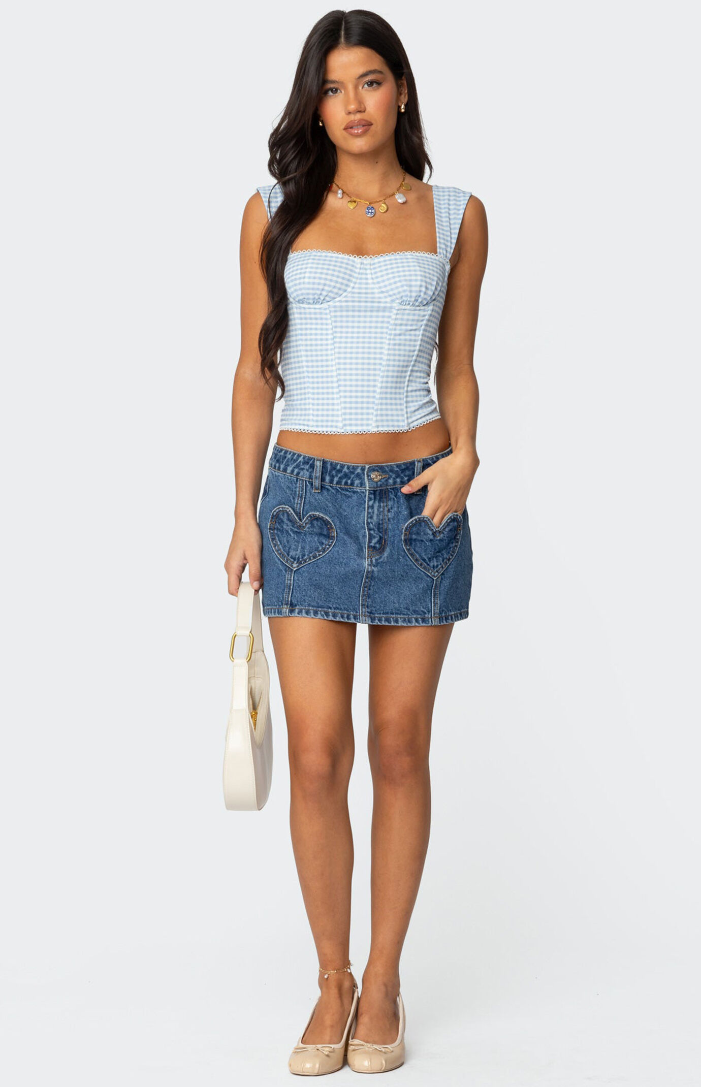 [RONRON] ★24SS★BACK HEART POCKET DENIM SKIRT Edikted Heart Pocket Denim Mini Skirt | PacSun