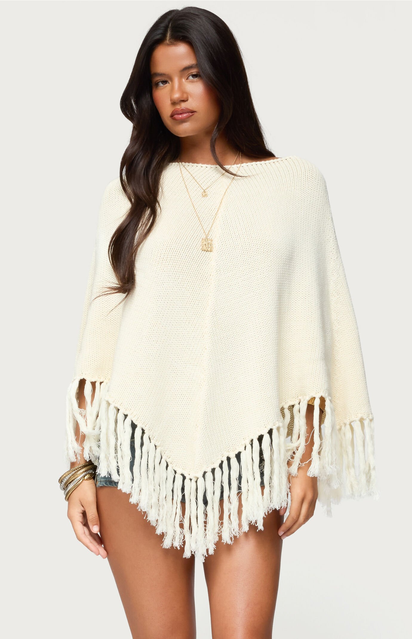 Edikted Kamila Fringe Knit Poncho