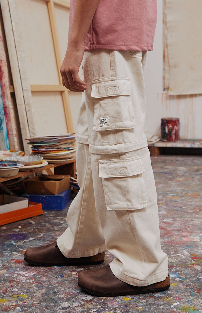 Pacsun Kids Cream Zip Off Baggy Cargo Jeans | PacSun