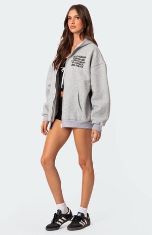 Everything's Ok Zip-Up Oversized Hoodie image number 3