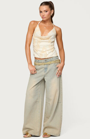 Reid Backless Sequin Cowl Neck Top image number 5