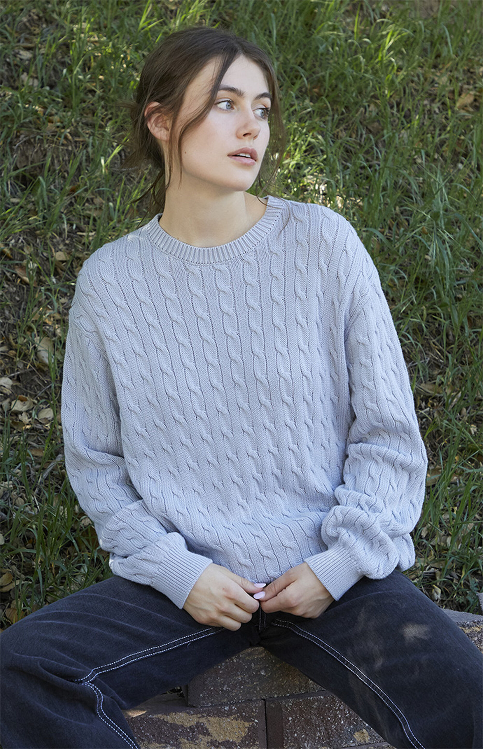 John Galt Light Blue Brianna Cable Knit Sweater PacSun