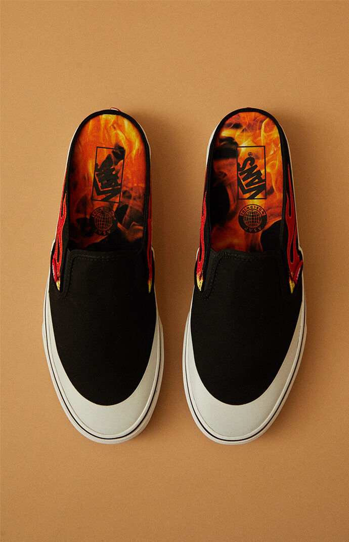 x A$AP Worldwide Black & Red Classic Slip-On Mule Shoes
