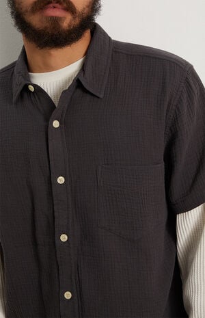 Black Textured Classic Cotton Camp Shirt image number 2