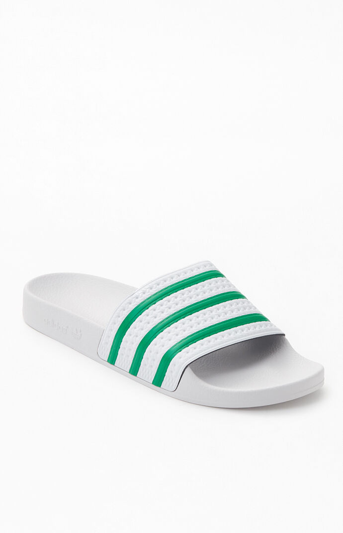 White & Green Adilette Slide Sandals