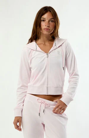 Velour Core Zip Up Cropped Hoodie image number 1